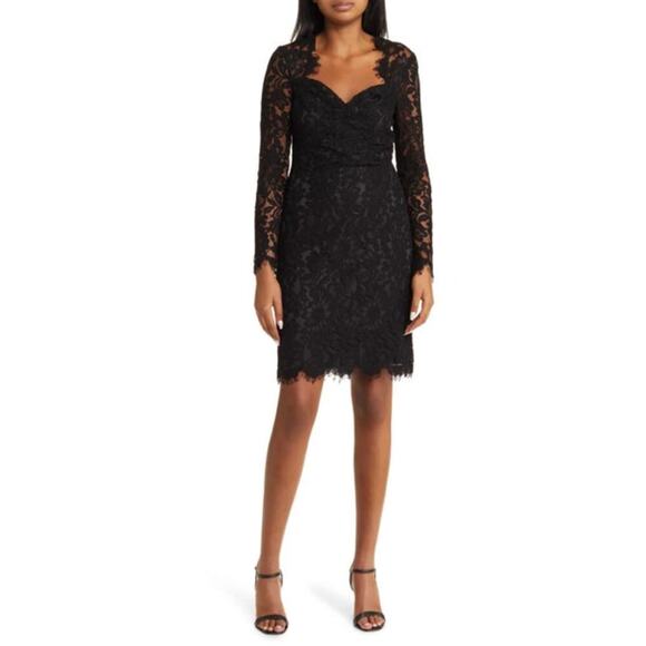 NWT Eliza J Black Lace Long Sleeve Sweetheart Neckline Sheath Dress • Size 16 - Picture 1 of 3